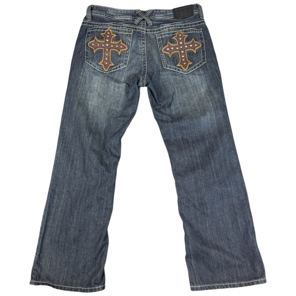 Xtreme‎ Couture Jeans Mens 34x30 Y2K Cross Embroidered Baggy Distressed RARE Y2K - Picture 1 of 3